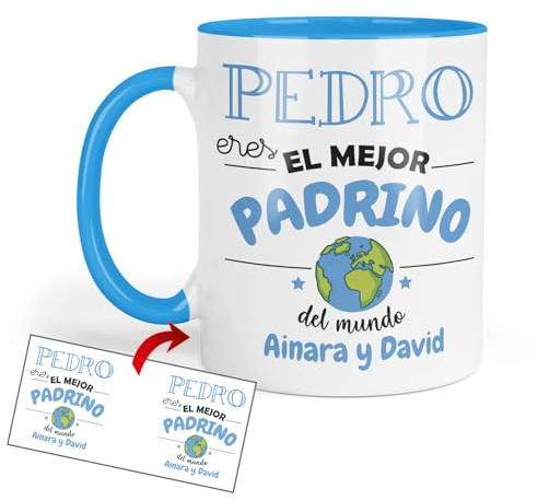 Kembilove Taza Padrino Personalizada | Regalo Original con Nombre para Bautizo, Confirmación o Familia | Detalle Emotivo Cumpleaños y Navidad | Tazas Personalizadas Cerámica Padrinos