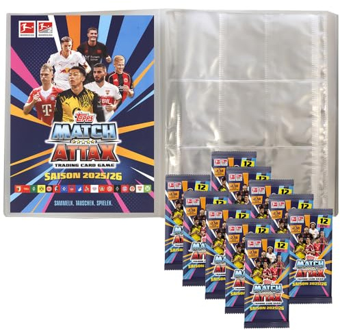 Bundle mit Match Attax Bundesliga - 1 Leere Sammelmappe + 10 Booster + Exklusive Collect-it Hüllen (2025/26)