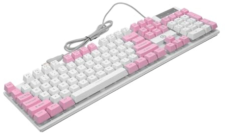 FRCOLOR Clavier de Jeu Filaire 104 Touches Rose en ABS Éclairage | Touches Suspendues, Support Rabattable, Caractéristiques Stables, Format Pleine Taille, Accessoires pour Pc
