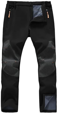SPOSULEI Mens Snow Ski Waterproof Insulated Pants Softshell Fleece Lined Outdoor Hiking Snowboard Pants with Zipper Pockets Black 32Wx34L