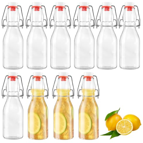 10 Stück 250ml Glasflaschen mit Bügelverschluss, Lebensmittelechter, Wiederverwendbarer, Verschließbarer Behälter, Geeignet Zur Aufbewahrung von Fruchtsäften,Gewürzen und Selbstgemachten Getränken