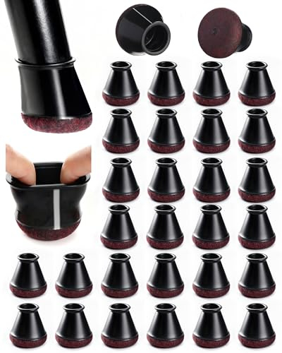 Acual Stuhlbeinkappen 32 Stück, Schwarz Schutzkappen für Stuhlbeine Mit Filzgleiter, Silikon Schutzkappen für Stuhlbeine Schräge, Stühle für Verschleißfeste Stuhlbeinschoner【Fit:14-20mm】