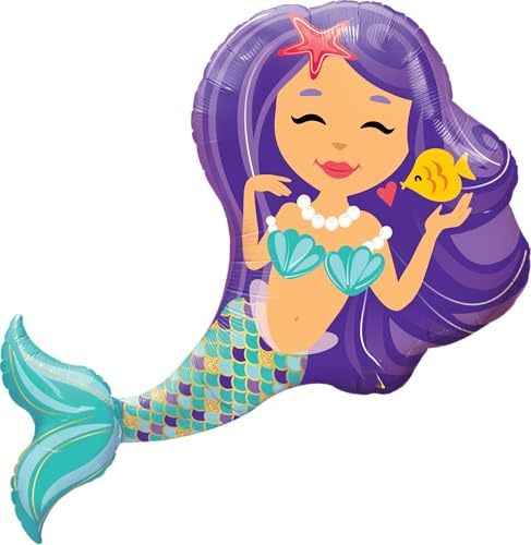 Meerjungfrau Ballon XXL Folienballon Mermaid Luftballon Kinder Helium geeignet Mädchen Geburtstag Unterwasser Deko Party 97cm(Folienballon Meerjungfrau)