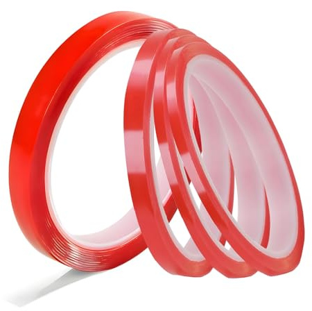 4 Rolls Red Clear Double Sided Tape, Tape Double Sided Scotch, Red Liner Strong Sticky Self-Adhesive for Mobile Repair Screen Assembly Crafting DIY Projects