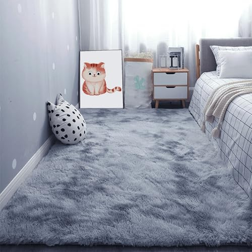 GOUBAN Flauschiger Hochflor Teppich 100 x 400 cm mit rutschfest Unterseite Modern Langflor Shaggy Teppich Modern für Wohnzimmer Deko, Schlafzimmer, Kinderzimmer, Hellgrau