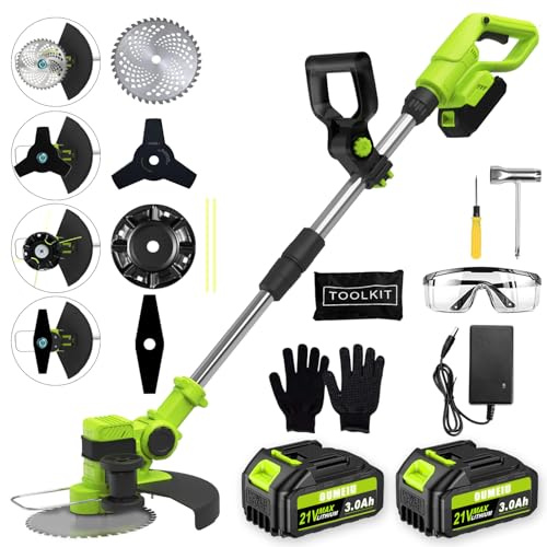 Débroussailleuses Electrique sans Fil a 2 21V 3.0Ah Batterie& 4 Types Lames, Coupe-Bordure sur Batterie Se Transforme en Dresse-Bordures, Debrouissalleuses Batteries pour Tondre Les Pelouses du Jardin