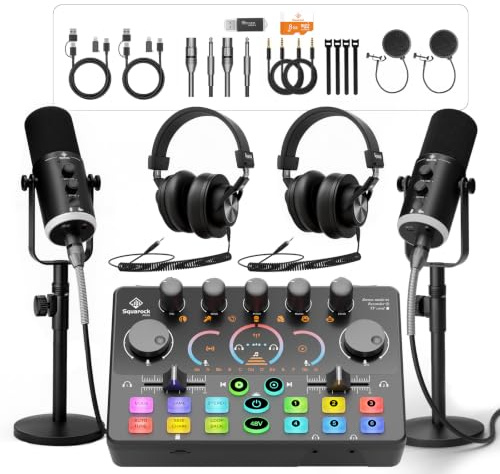 Podcast-Ausrüstungs-Set für 2, dynamisches XLR/USB-Gaming-Mikrofon & Streaming-Audio-Mixer mit RGB-Lichtern, perfekt für Podcast, Aufnahme, Videogang, PC