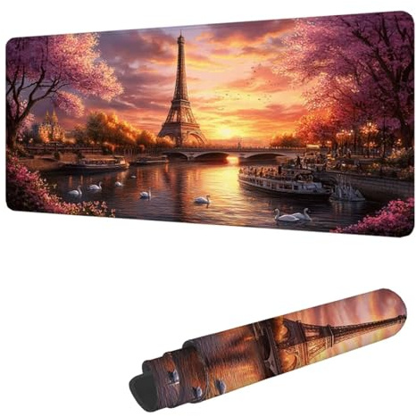 Coucher de soleil Tapis de Souris XXL 1600 x 800 mm Tapis de Souris Gamer Tour Eiffel Sous Main Bureau Bords Cousus Imperméable, pour PC, Ordinateur Portable Améliore la Précision et la Vitesse H-1179