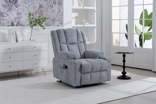 FUNEBIKE Fauteuil Relax Électrique Réglable Fonction d'Aide à la Station Debout de Massage et de Chauffage Fauteuil Massant Repose-Pieds Deux Poches Latérales et Porte-Gobelets Dédié aux Seniors Gris