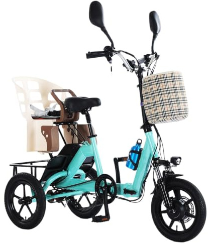 Electric Tricycle Adults,Electric Bikes,Foldable 3-Wheel E-Trike with 10.4Ah Battery,Carbon Steel Frame,Safe Load Capacity 150Kg Blue
