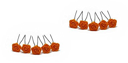 10 x Rosen auf Haarnadel - für tiefe Haarpartien - Brauthaarschmuck | S-T - Orange