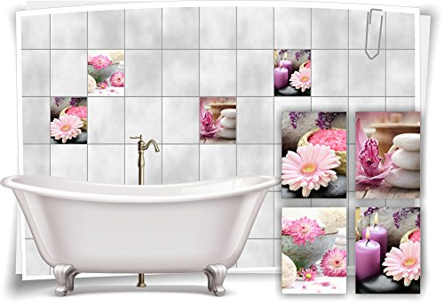 Medianlux Fliesenaufkleber Fliesenbild Blumen Orchidee SPA Wellness Aufkleber Deko Bad Kerzen Fliesen Dekoration Badezimmer, 20x25cm fp5p9h-57571