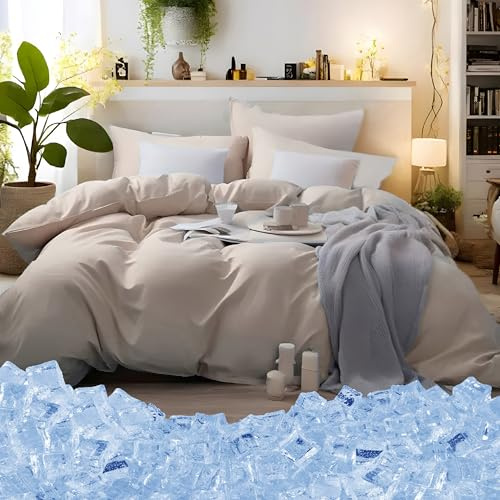 MOHAP Bedding Double Duvet Cover Set 3 PCS Plain Brushed Microfiber Bedding 1 Duvet Cover with 2 Zippers and 2 Pillowcases Cream/Beige
