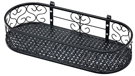 JLXJ Blumenständer Blumenregal Hängendes Geländer Blumentopfhalter, Wand Metall Pflanze Korb Ständer für Balkon Im Freien Patio Veranda Fenster, Metall Eisen Lagerregal (Size : 60×25×12cm)