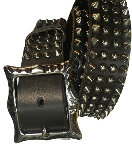 Nietengürtel Herren Damen Gürtel Leder Style Punk Hip Hop silberfarbener Dornschließe Jeansgürtel mit Nieten,Schwarz,105cm/waist:34~36