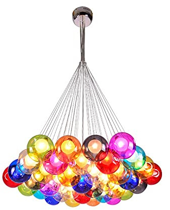 Lichtsse LED Kronleuchter Pendelleuchte Farbige Bubble Ball Lampe Hängelampe Glas Esszimmerlampe Für Mehrflammige Leuchten Buntglas Wohnzimmerlampe Modern Pendelleuchte Höhenverstellbare 120CM, 37Kopf