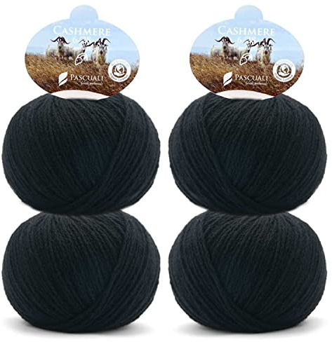 Pascuali Bio Cashmere 6/28. Strickwolle aus 100% Kaschmirwolle Wolle zum Stricken und Häkeln, 4 Knäuel - 100g - Farbe: Schwarz 52