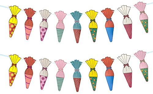 Oblique Unique® Zuckertüten Girlande Hänge Deko Banner für Schuleinführung Einschulung Schulanfang Schulstart Dekoration Schule Jungen Mädchen bunt