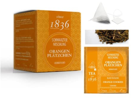 Tea Since 1836® | Tè Nero & Arancia | Infuso di Tè Nero con Mela, Cannella, Cardamomo e Arancia | Tisana Gusto Biscotto all'Arancia - 15 Piramidi - 52.5 Gr