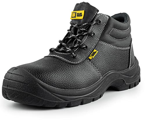 Black Hammer Steel Toe Safety Boots for Men Lightweight Leather Work Boots S3 SRC 1400 (7 UK)