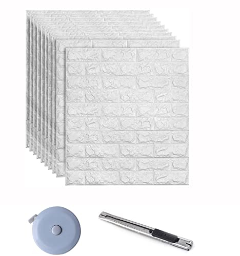 Carta da parati 3D in Mattoni,10 pezzi DIY Carta da Parati Decorativa Autoadesiva Impermeabile,Pannello Parete Decorativo Impermeabile, Wall Sticker Wallpaper per Cucina, Bagno, Salone (Bianco)
