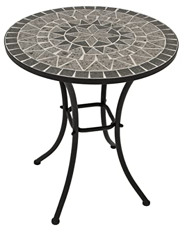 DEGAMO Bistrotisch Mosaiktisch Siena 60cm rund, Gestell Metall schwarz, Tischplatte aus Keramik in Mosaik-Optik, grau/Weiss