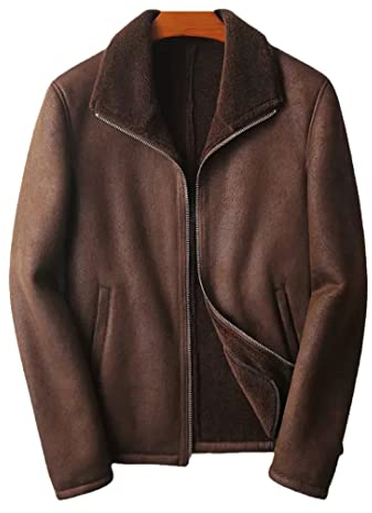 Herren Echtleder Schaffell Solide Jacken Warm Winter Top Braun 4XL