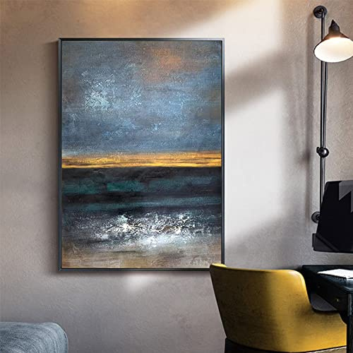 Quadri Astratti Dipinti A Mano Grandi,Originale Dipinto A Mano Dipinto Ad Olio Oceano Alba Immagini D'Arte Dipinto Murale Senza Cornice Lamina D'Oro Opere D'Arte Con Texture Grande Decorazione Della