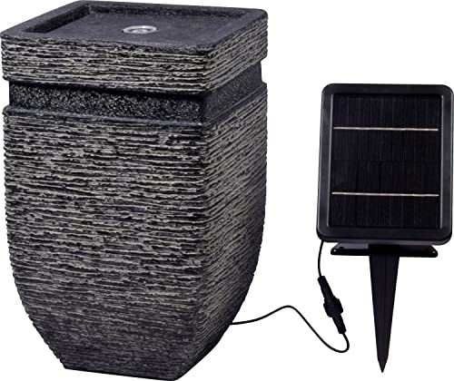 dobar® 96101e Solarbrunnen Hera | Gartenbrunnen mit LED Beleuchtung | Terrassenbrunnen aus Polyresin | Zierbrunnen Outdoor |Dekorativer Springbrunnen Kunststein | 25 x 25 x 40 cm | Grau