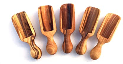 Mini Salzschaufel Länge 6 cm Gewürzschaufel Holzschippe Dosierlöffel Runder Griff handgemacht aus Olivenholz. 1 Set mit 5 Schaufeln.