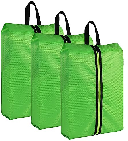 Eopres Bolsas de zapatos para viajes: juego de 3 bolsas de zapatos de tela Oxford de gran capacidad, multifuncionales, a prueba de polvo e impermeables, para hombres y mujeres (verde fluorescente),