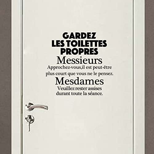 Autocollant Citation WC Gardez Les Toilettes Propres Décoration murale en vinyle pour WC français Art mural autocollant porte WC Panneau papier peint affiche, noir, 32 cm x 30 cm