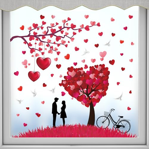 ANHUIB Valentinstags Fensteraufkleber,Valentinstags Selbstklebend Fenster Aufkleber,Valentinstag Wandaufkleber Dekoration,Abnehmbarer Fensterbilder Deko für Hochzeit Geburtstag Party