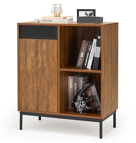 Mondeer Aparador, Armario de Almacenamiento con 1 Puerta y estantes Ajustables para salón, Comedor, Pasillo, Estilo Industrial, marrón rústico y Negro, 72,5 x 88 x 40 cm