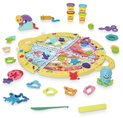 Hasbro Play-Doh Tappetino da Gioco Piega e Vai, Set di Plastilina Creativa con 4 Vasetti di Pasta Modellabile e 19 Strumenti Play-Doh, Giocattolo per Bambini e Bambine da 3 Anni in su