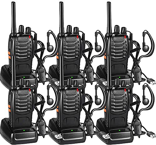 SINZUX 6Pcs Professional Walkie Talkies for Adults, Rechargeable Walkie Talkies 16CH Two Way Radio with LED Light Earpieces and Rechargeable Batteries Walky Talky Supports VOX Function
