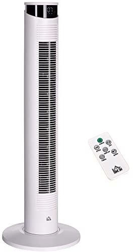 HOMCOM Ventilatore a Torre 45W a 4 Modalità e 3 Velocità con Timer da 12h, Ventilatore da Terra in ABS e Alluminio con Telecomando, Ø31.5x93 cm, Bianco