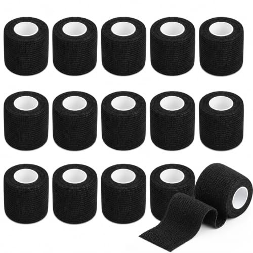 NELLHOMY 15 Rolls Self Adhesive Bandage, 5cm x 4.5m Cohesive Bandages | Elastic Sports Tape, Pet Vet Wrap, Dog Bandage for Paw, Pets First Aid, Black