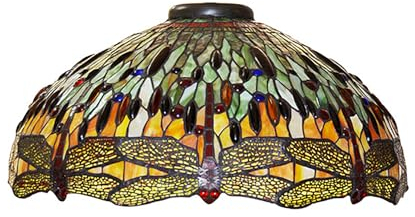 AIBOTY 20 Zoll grüner Glasschirm-Ersatz, Vintage-Tiffany-Stil, gelbes Buntglas, rote Libelle-Lampenschirm mit Kristallperlen, großer Schirm für Tischlampe, Nachttischlampe, Deckenleuchte