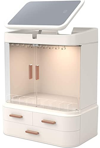 ZJGFCB Organizzatore di Trucco con Specchio a LED, Polvere di Grande capacità e organizzatore cosmetico Impermeabile con cassetti per Display cosmetico, Modello ordinario