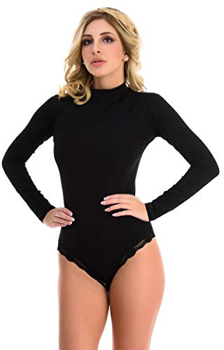 Magi Langarm Damen Body Bodysuit mit Halbkragen Basic Body mit Langen Ärmeln Größen