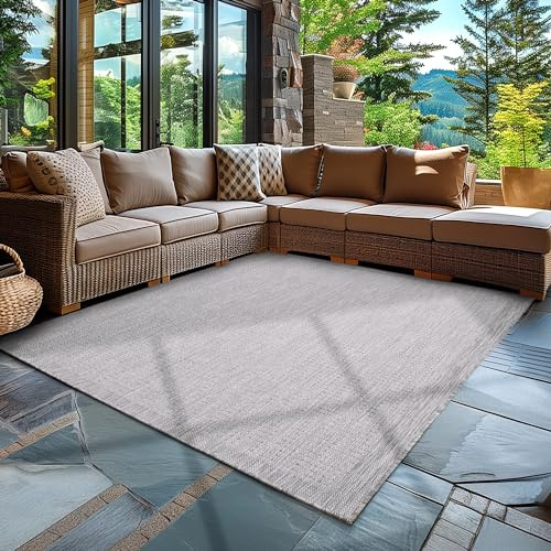 Carpettex In & Outdoor Teppich Wetterfest 140 x 200 cm Grau - Sisal Optik Balkon Teppich Waschbar, Wasserfest und Flachgewebe - Ideal als Teppich für Küche, Terrasse, Garten und Camping