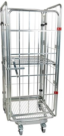 Nestbarer Rollbehälter Large, 725 x 820 x 1.780 mm, 4-seitig, 1 Zwischenboden, Nutzhöhe 1.540 mm, Rollplatte aus Metall, 500 kg