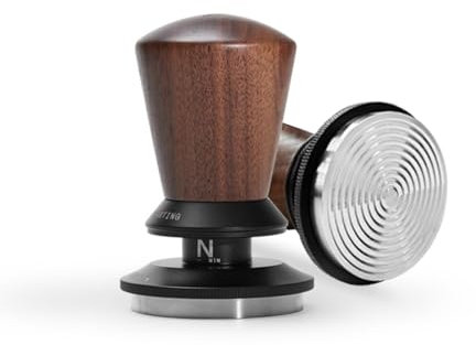 MUVNA 58.35mm Espresso Tamper, Spring Loaded Coffee Tamper with Ripple Base, Self-Leveling Barista Tool, Walnut Handle, Fits Breville 58mm Portafilter Baskets, Home Barista Accessories