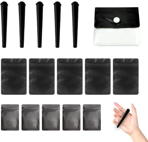 16 Pcs 120mm Smoking Rolling Cig Tube Set, Black Holder Air Tight Hard Plastic Tube, Seal Up, Includes 5 Smoking Rolling Cig Tube, 10 Smell Proof Bags, 1 Ash Pouch, Ideal for Men