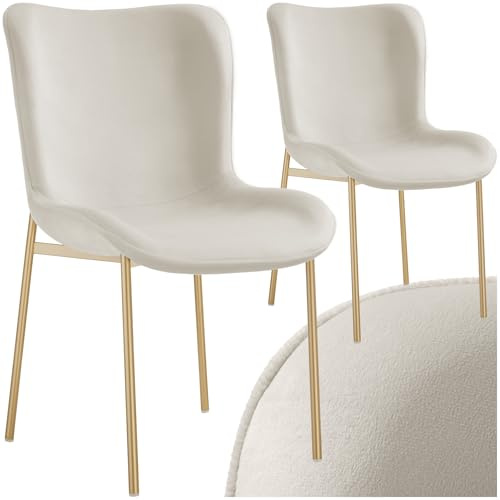 tectake® 2er Stuhl Set, Samtstoff, Polster Schalensitz Stuhl für Küche, Esstisch, Sessel Schminktisch, Cocktailsessel, elegante Esszimmerstühle oder Wohnzimmerstühle für edles Dining - Samt beige/gold