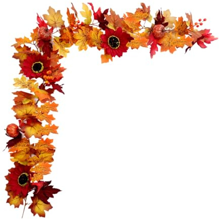 pofluany Künstliche Ahornblatt-Blumengirlande, Herbst, künstliche Ahornranken, Girlande, für Zuhause, Garten, Innen- und Außenbereich, Wandbehang, künstlicher Efeu, Halloween, Herbsternte, Festival,