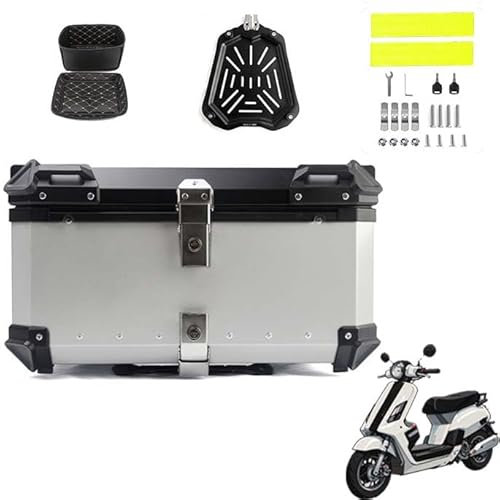 BLAFT Motorradkoffer Topcase für Kymco Nikita Downtown 200i 300i 350i 300 350, Wasserdicht Topcase Aluminium Motorrad Heckbox Reisen Motorradkoffer für Lagerung Helm Motorradkoffer,65L-Silver