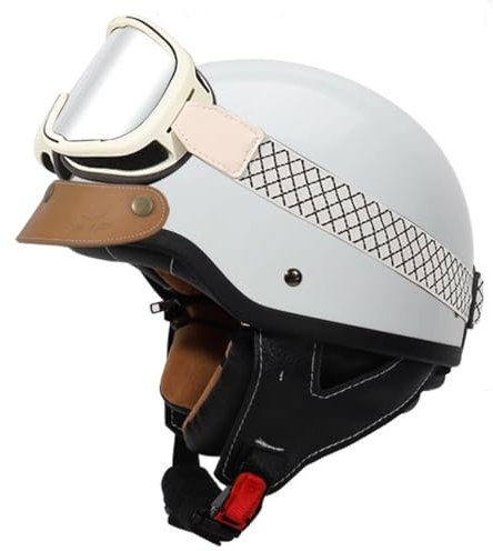 Retro Motorrad Helm Jethelm Roller-Helm DOT/ECE-Zertifizierter Brain-Cap Offenem Motorradhelm Mit Schutzbrille Halbschalenhelm Halbhelme Schutzhelm Für Erwachsene Herren Damen 6,XXL:63-64CM