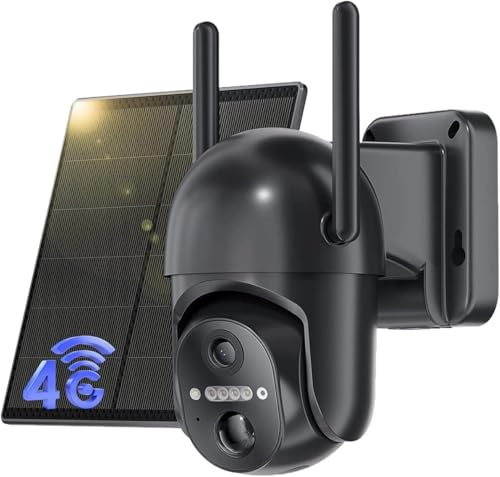NUASI 4G LTE Security Camera Outdoor Wireless with SIM Card, No WIFI Security Camera Outdoor, Solar Wireless CCTV Camera with PIR Motion Detection, 2K HD PTZ Night Vision, IP66